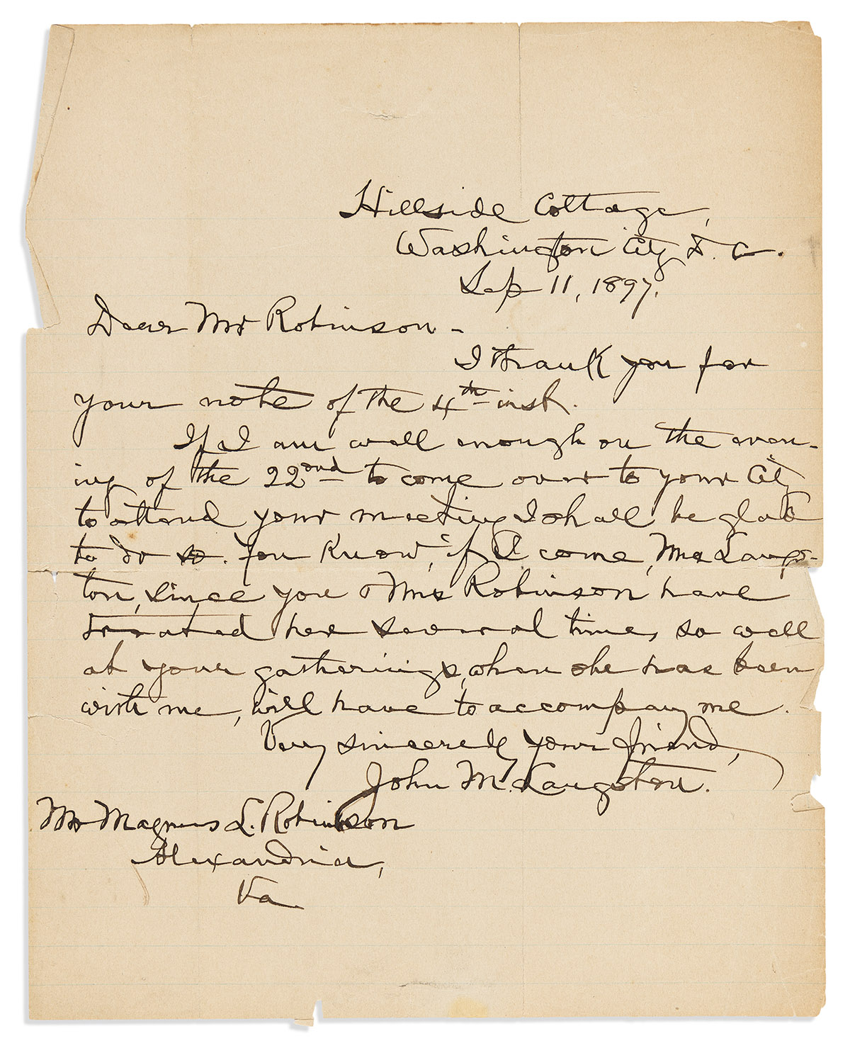 (POLITICS.) Archive of letters to a Virginia newspaper editor from Charles Douglass, John Mercer Langston, and more.